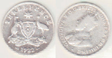 1922 Australia silver Threepence (Upset) A003431